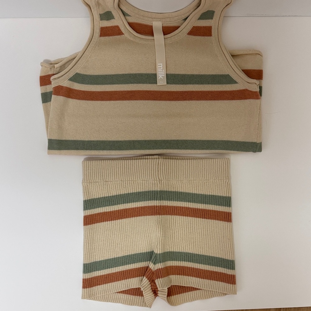 Girls Millk Striped Tank and Shorts Set